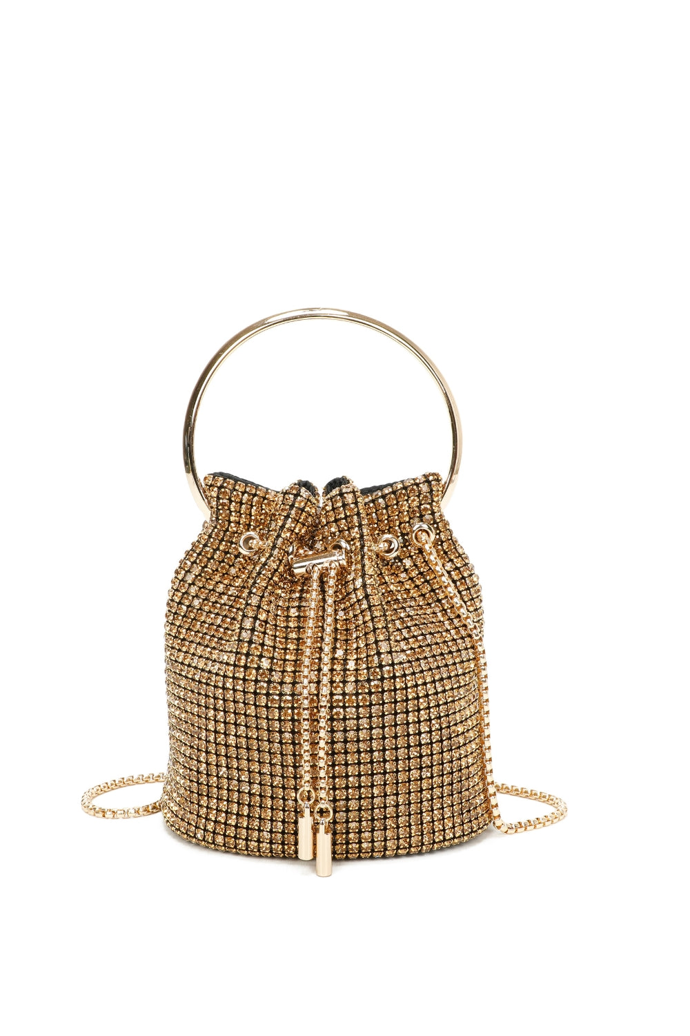 Diamond Embellished Crescent Handle Evening Clutch Bucket Bag