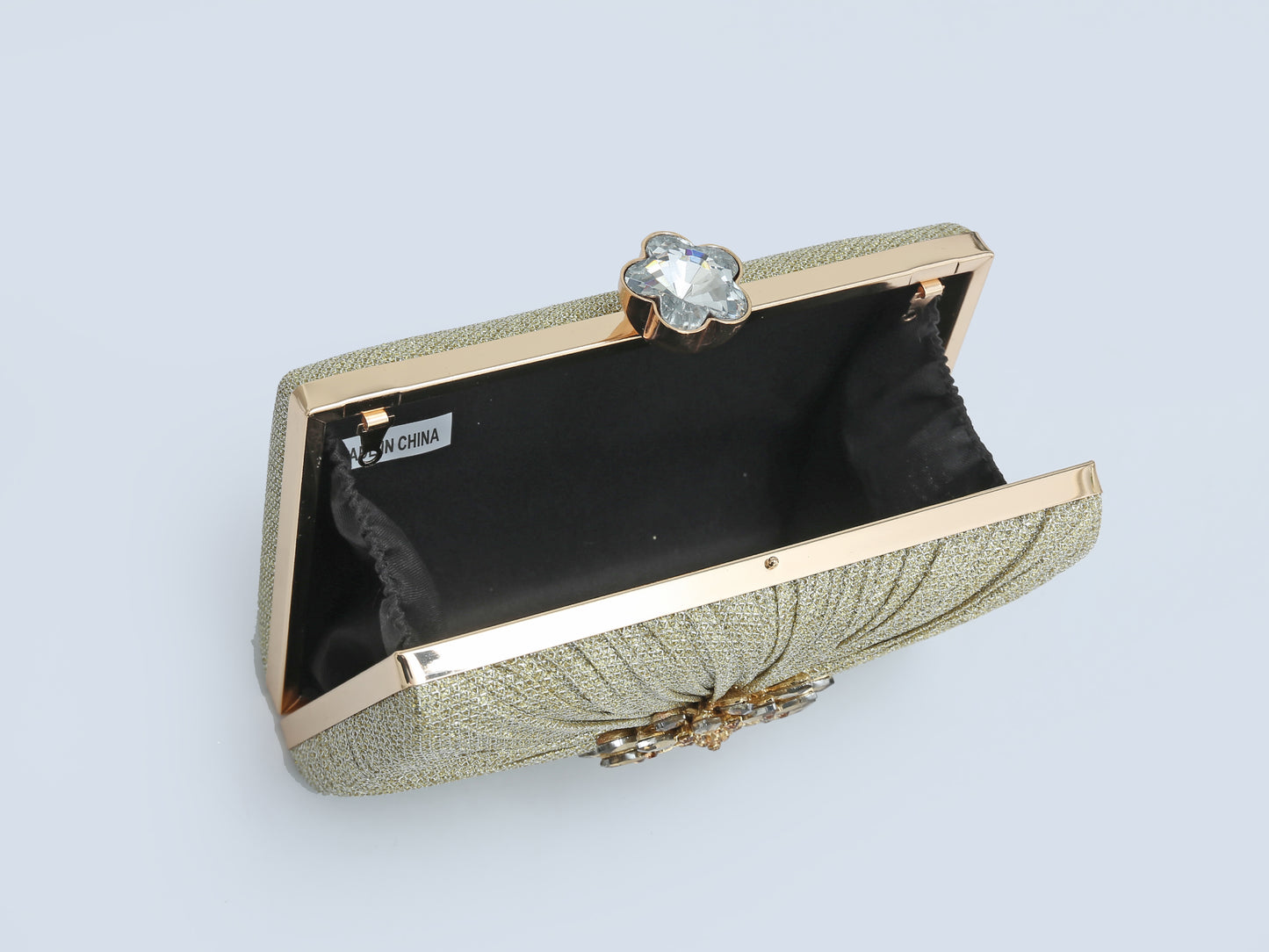 Faux jewel Emblem Glitter Evening Clutch Bag with Chain Strap