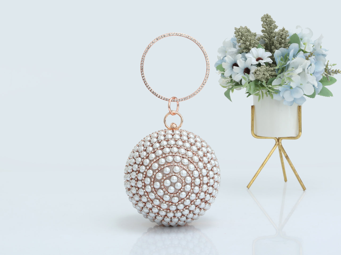 Pearl Embellished Ball Shaped Evening Clutch Bag