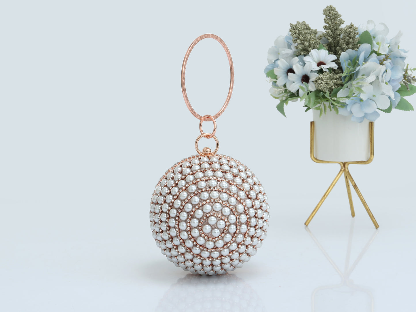 Pearl Embellished Ball Shaped Evening Clutch Bag