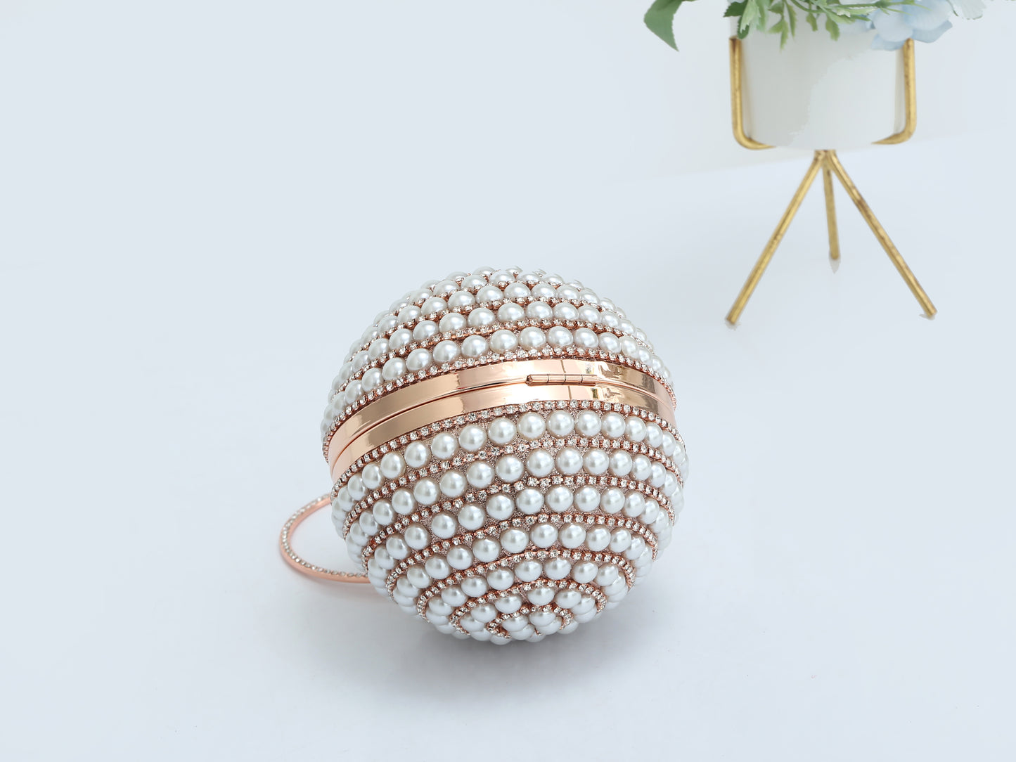 Pearl Embellished Ball Shaped Evening Clutch Bag