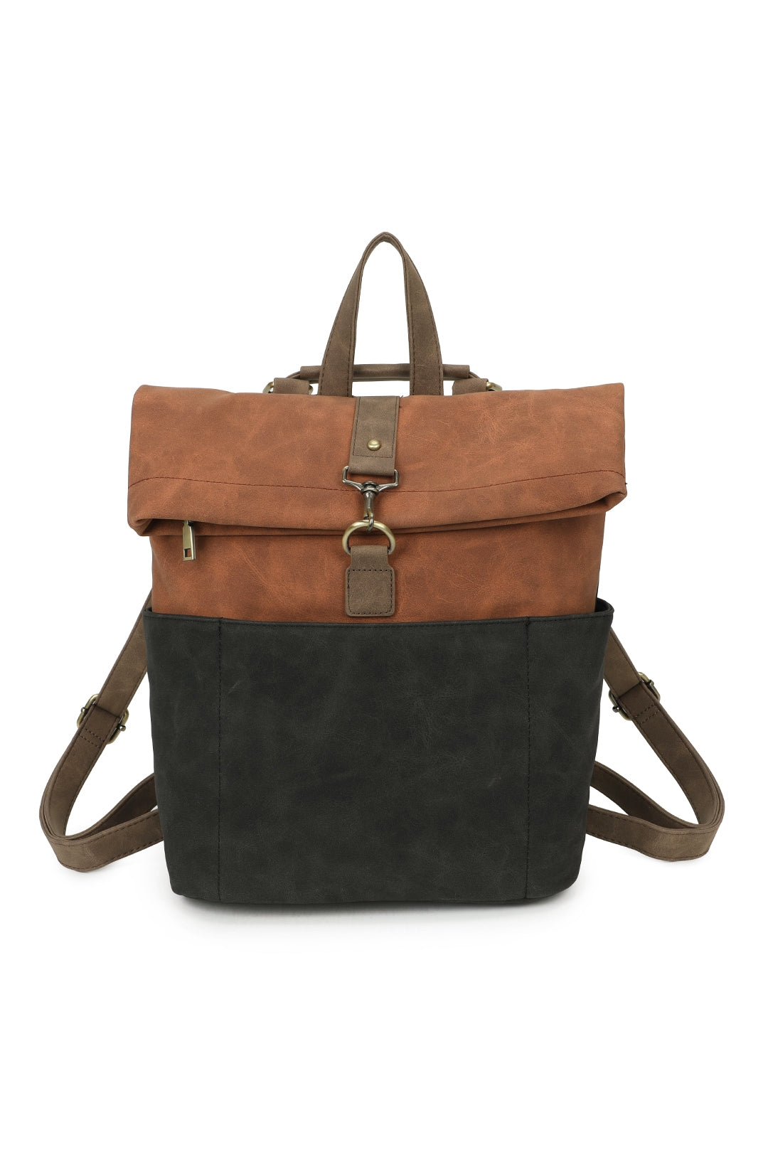 Terra Multi Pockets Fold-over Suede Leather Rucksack - RW250901
