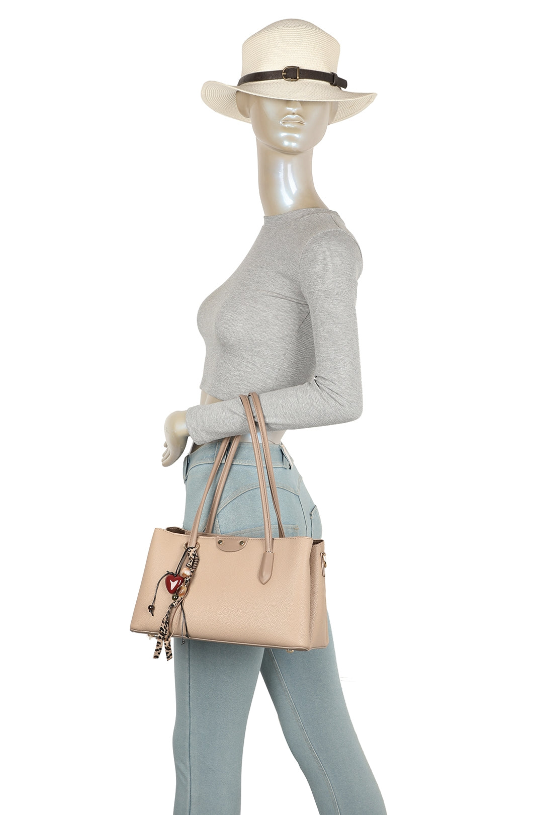 Evora PU Leather Triple Compartments Baguette-style Top Handle Bag - RY260536