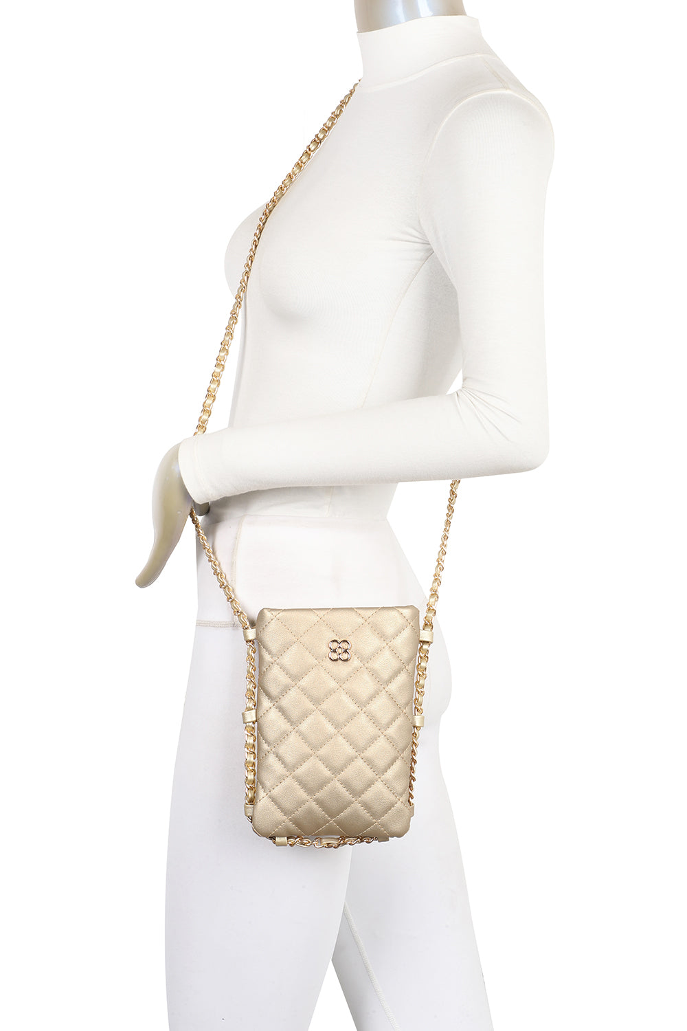 Clover Quilted Diamond Patterned Mini PU Leather Vertical Crossbody Bag(RY221029)