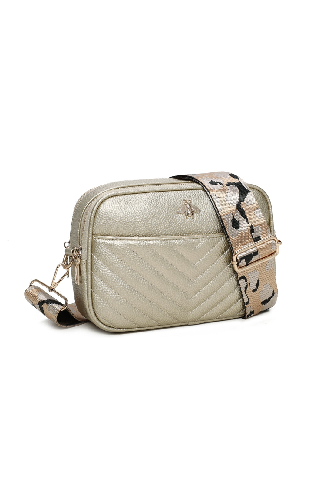 Bee Badge Quilted Double Zipper Compartment Tassel Crossbody Handbag - RW250451