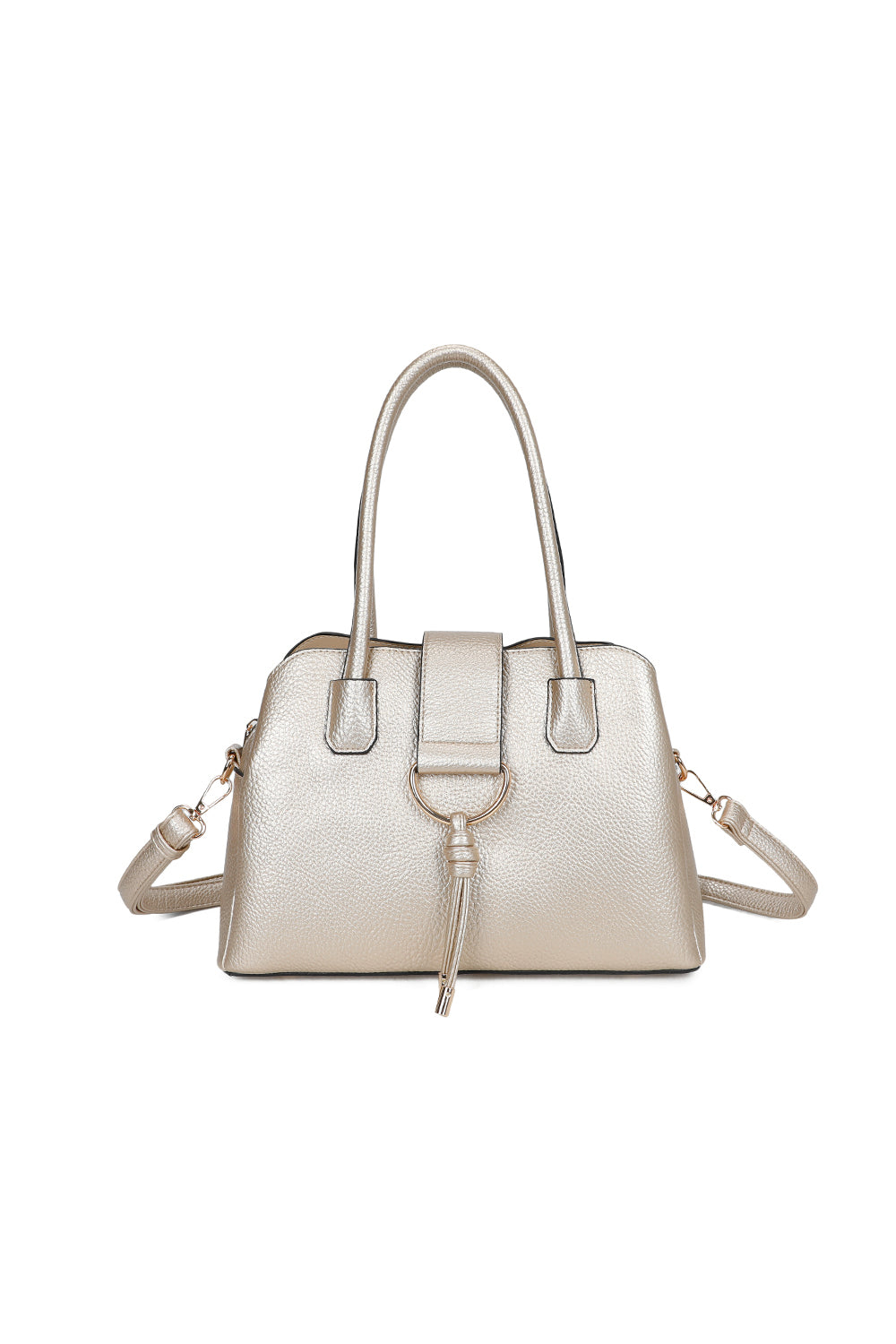 BellaElan PU Leather Triple Compartment Handbag with a metal D-ring Ornament and an Extra Long Strap - RJ241072