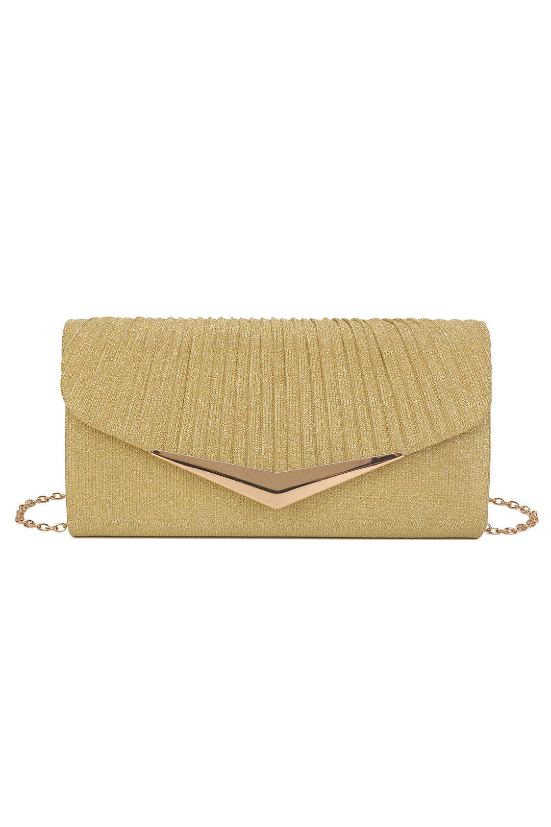 Celeste Fold Over V-shaped metal Pleated Glittering Clutch Bag - RH2601