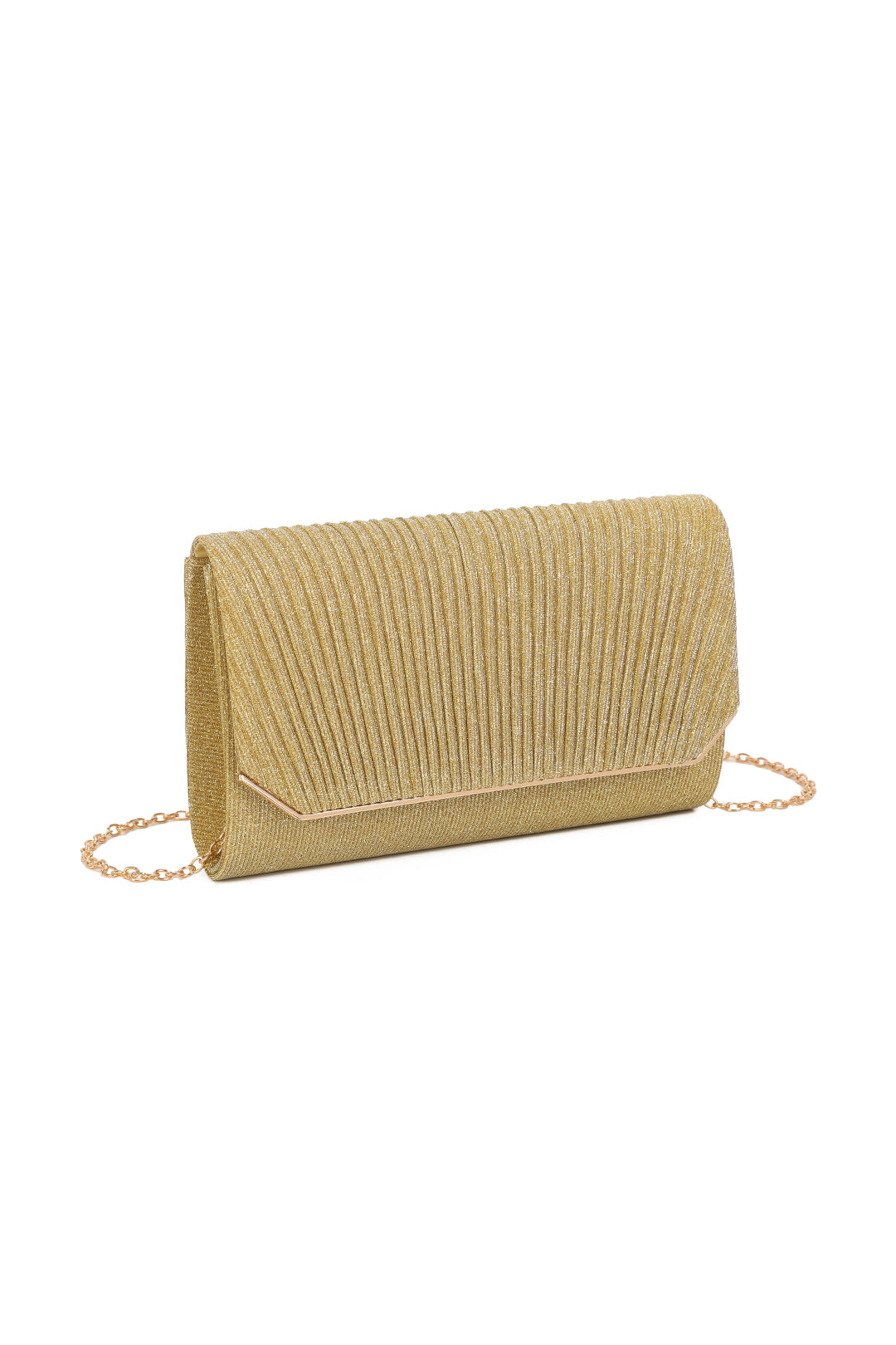 Celinea Glittering Trim Pleated Crossbody Bag With A Metal Chain - RH312