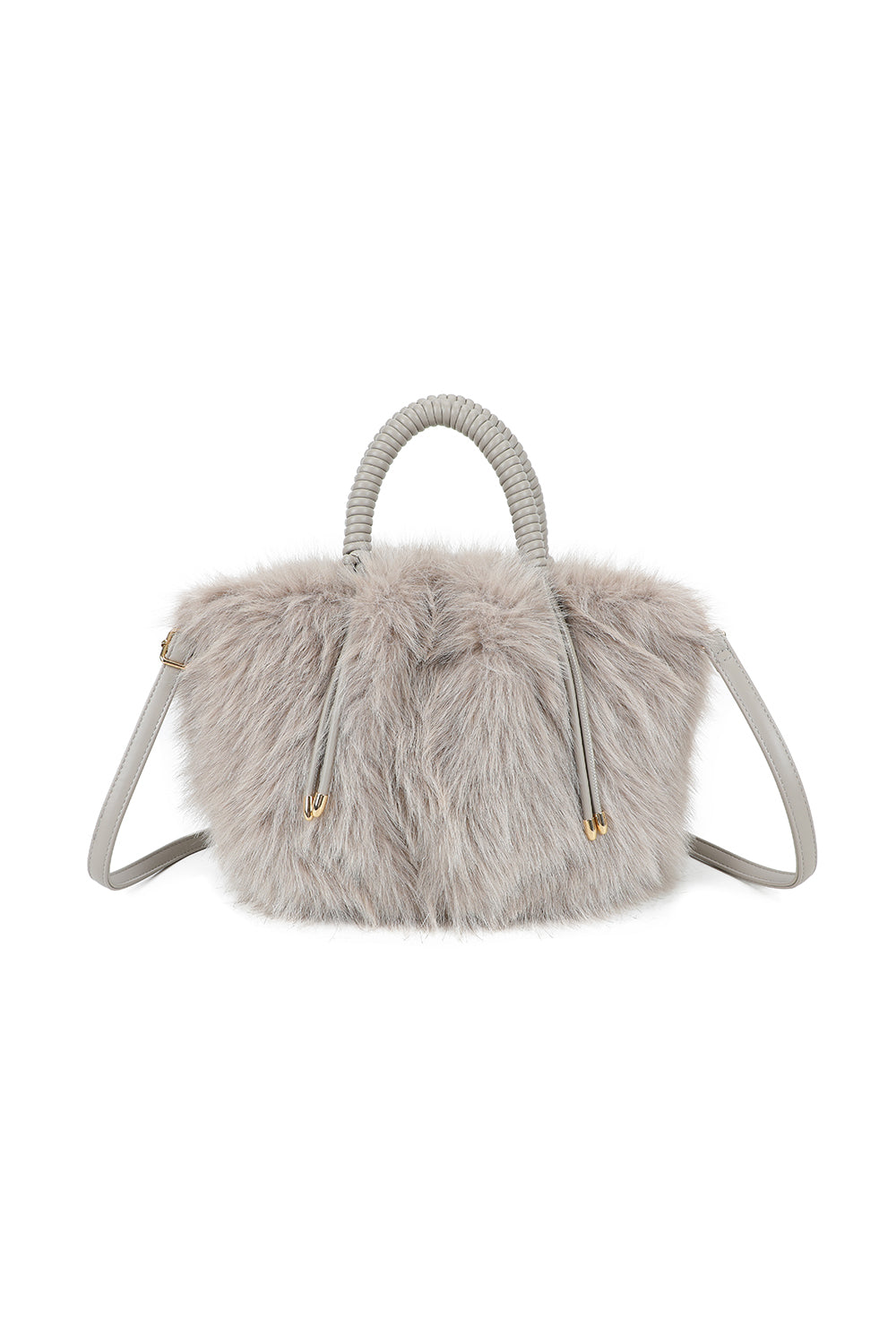 Avelyn Sparkling Faux Fur Top Handle Shoulder Bag with Braided Handle - RY250421