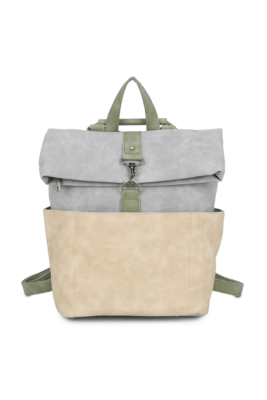 Terra Multi Pockets Fold-over Suede Leather Rucksack - RW250901