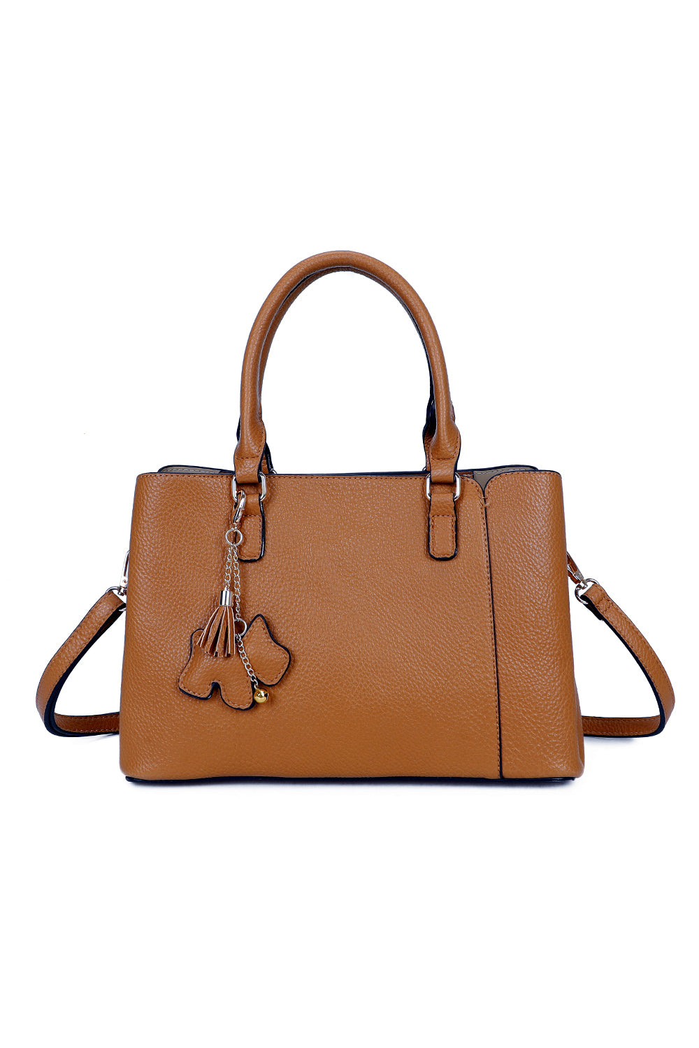 Velvet PU Leather Triple Compartment Shoulder Tote Bag With Dog Charm - RJ241073