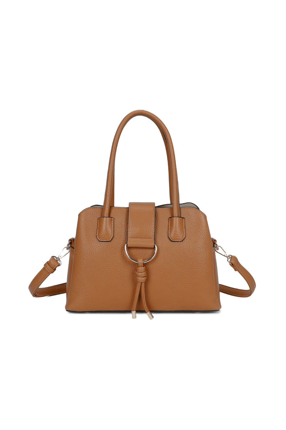 BellaElan PU Leather Triple Compartment Handbag with a metal D-ring Ornament and an Extra Long Strap - RJ241072