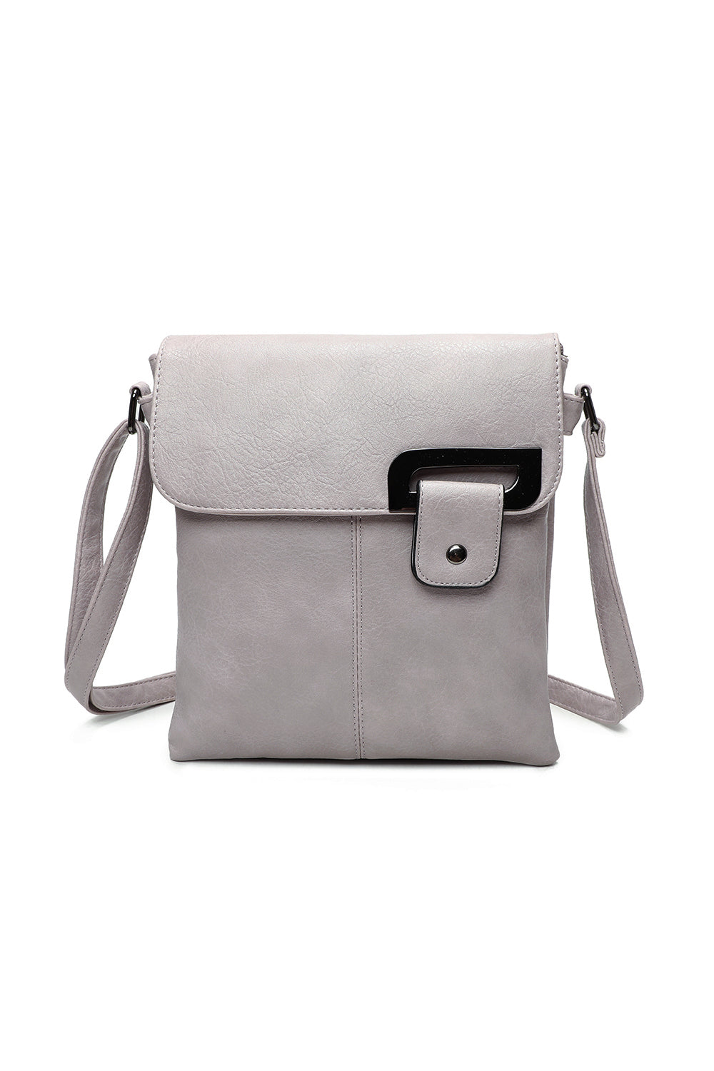 Clasico Gunmental Grey Accent Buckle PU Leather Crossbody Messenger Bag