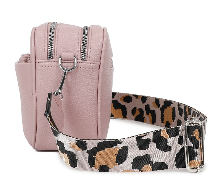 Suni Dual Compartments PU Leather Crossbody Bag with Camo Strap and Removable Pouch