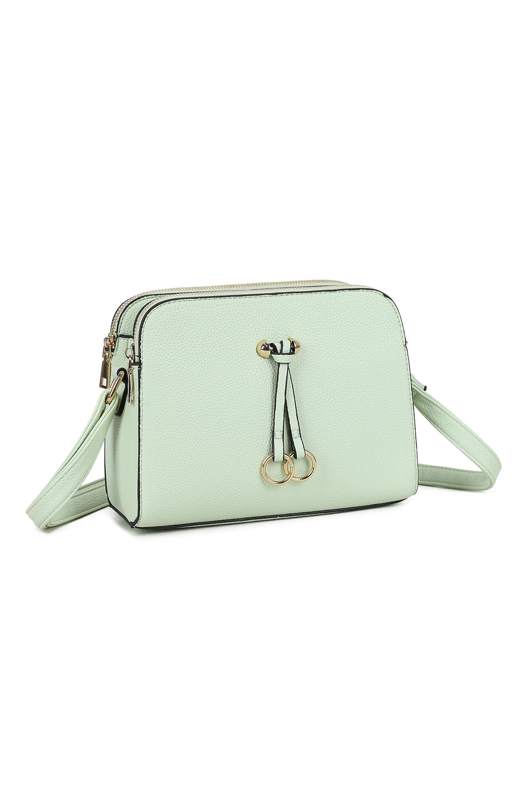 Metz Twin Rings Charm Three Zipped Sections PU Leather Crossbody Bag - RB230621
