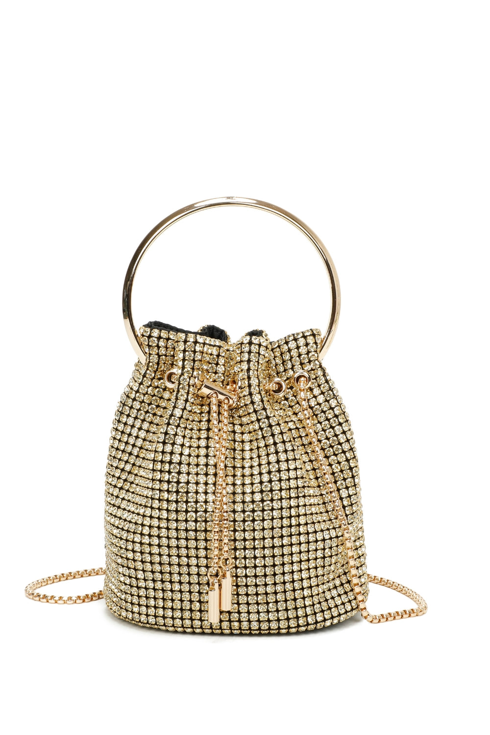 Diamond Embellished Crescent Handle Evening Clutch Bucket Bag