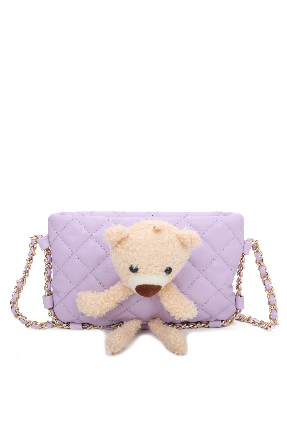 Teddy Bear Quilted Diamond Patterned Mini PU Leather Crossbody Bag