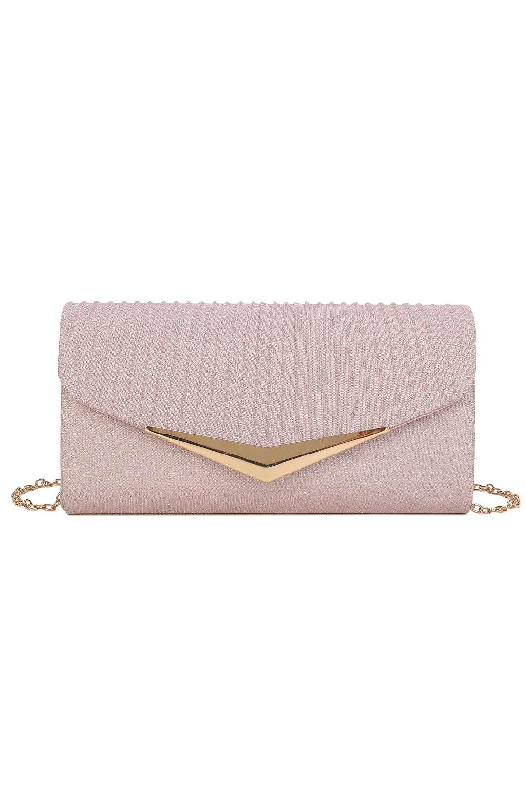 Celeste Fold Over V-shaped metal Pleated Glittering Clutch Bag - RH2601