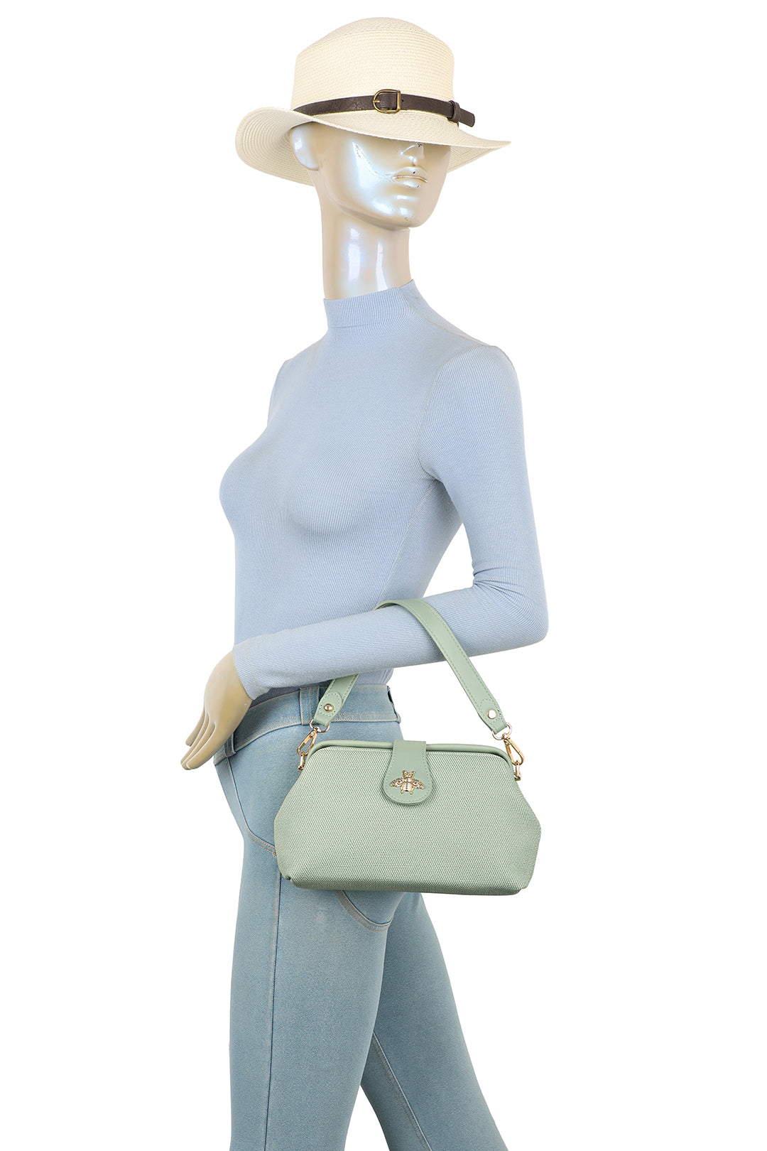 Isold Classic Bee Badge PU Leather Top Handle Crossbody Hobo Bag - RJ241075