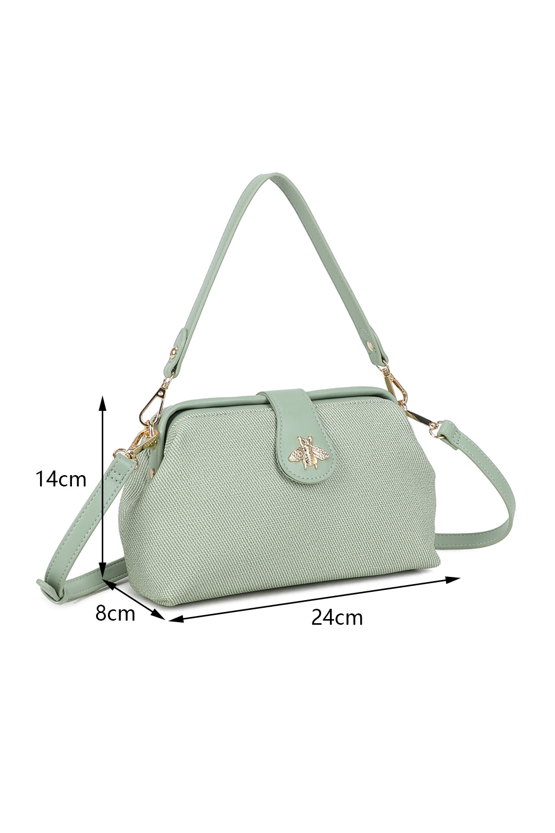 Isold Classic Bee Badge PU Leather Top Handle Crossbody Hobo Bag - RJ241075