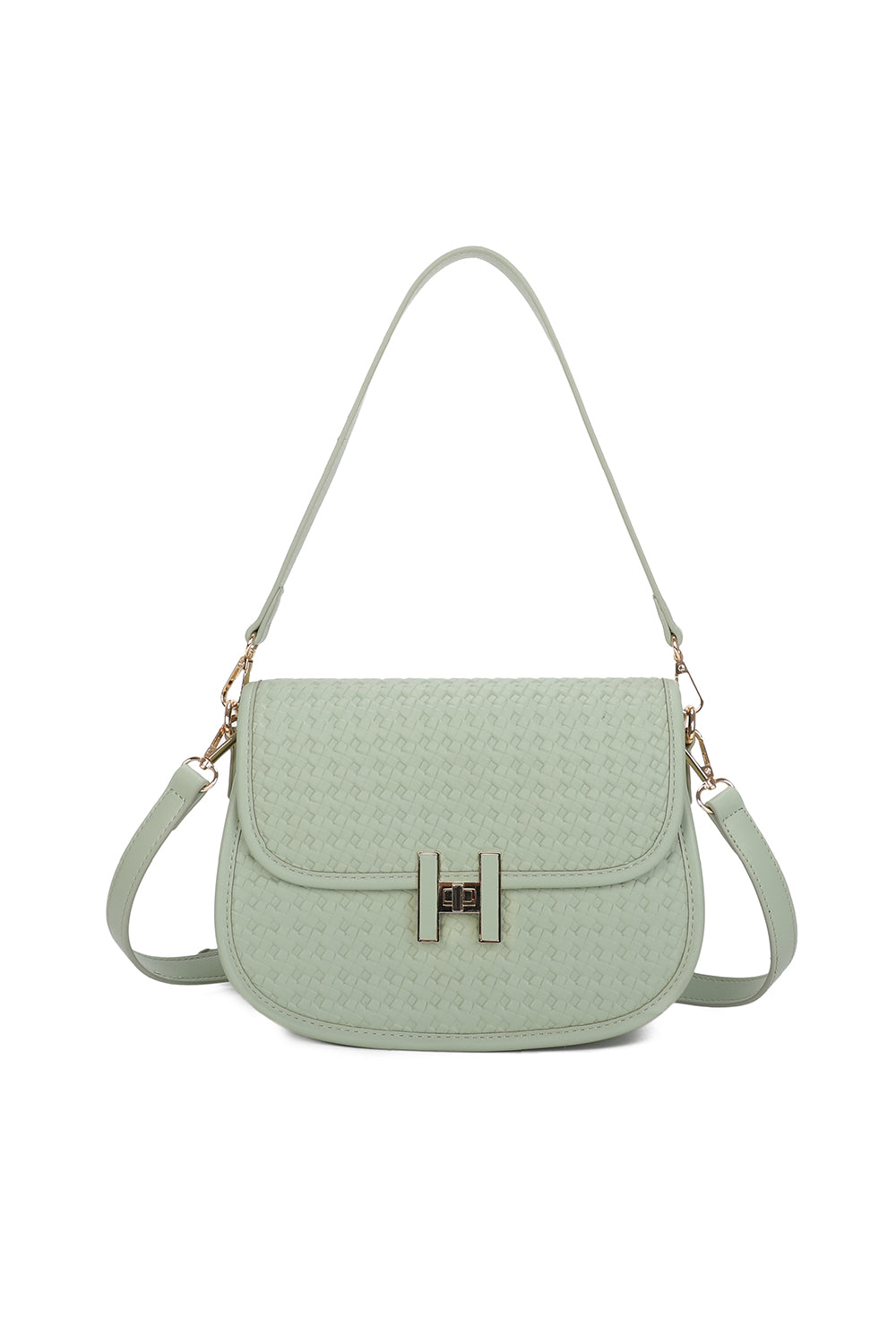 Echo PU Leather Woven Patterned Shoulder/Satchel Bag with Extra Long Strap - ry241058