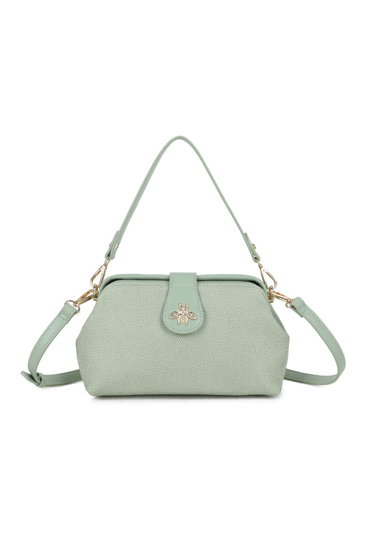 Isold Classic Bee Badge PU Leather Top Handle Crossbody Hobo Bag - RJ241075
