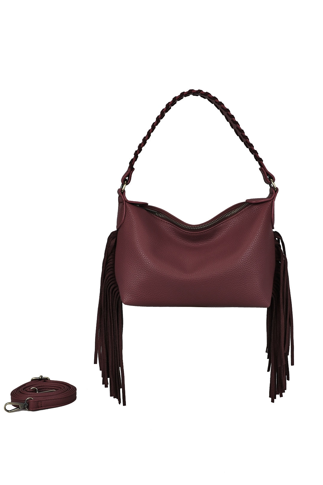 Lioren Suede PU Leather Small Crossbody Fringe Hobo Bag - RJ250975