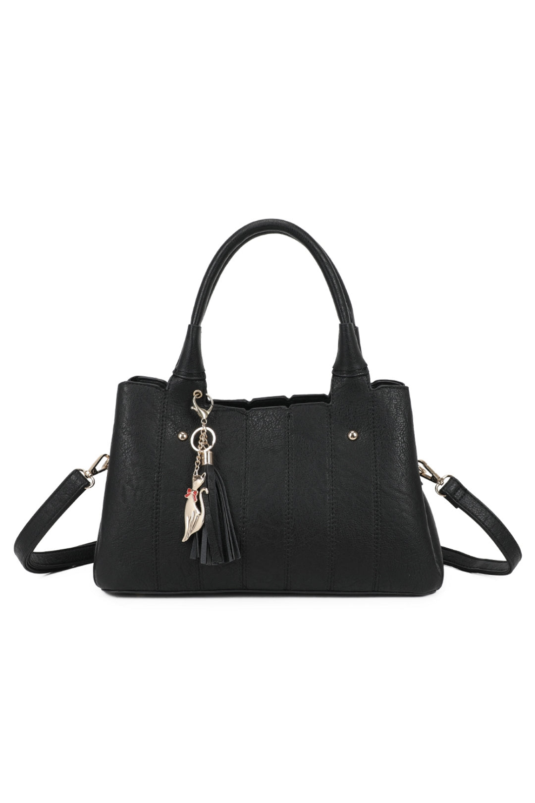 Katze Striped PU Leather Tote Shoulder Handbag with Kitten Charm(RB170853)