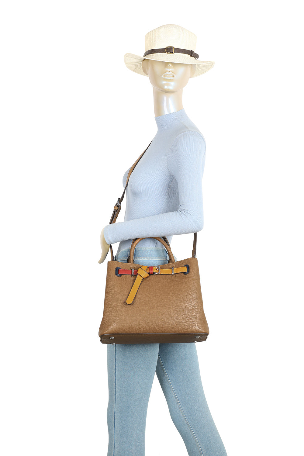 Beltline Muse Triple Compartments PU Leather Top Handle Crossbody Bag - RY250425