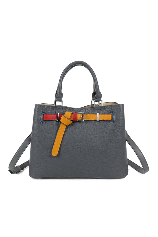 Beltline Muse Triple Compartments PU Leather Top Handle Crossbody Bag - RY250425