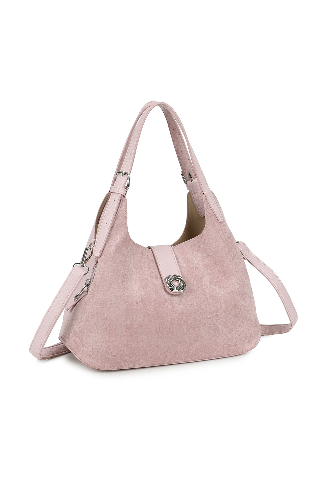 Caly Suede Tri-Compartments Top Handbag Hobo Bag with Detachable Strap - RJ250972
