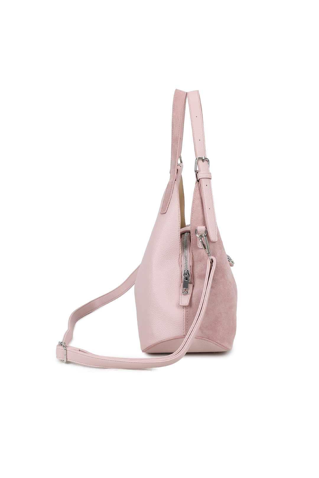 Caly Suede Tri-Compartments Top Handbag Hobo Bag with Detachable Strap - RJ250972