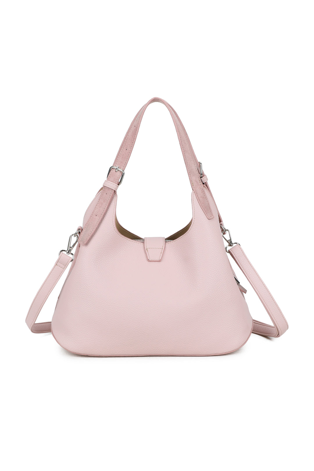 Caly Suede Tri-Compartments Top Handbag Hobo Bag with Detachable Strap - RJ250972