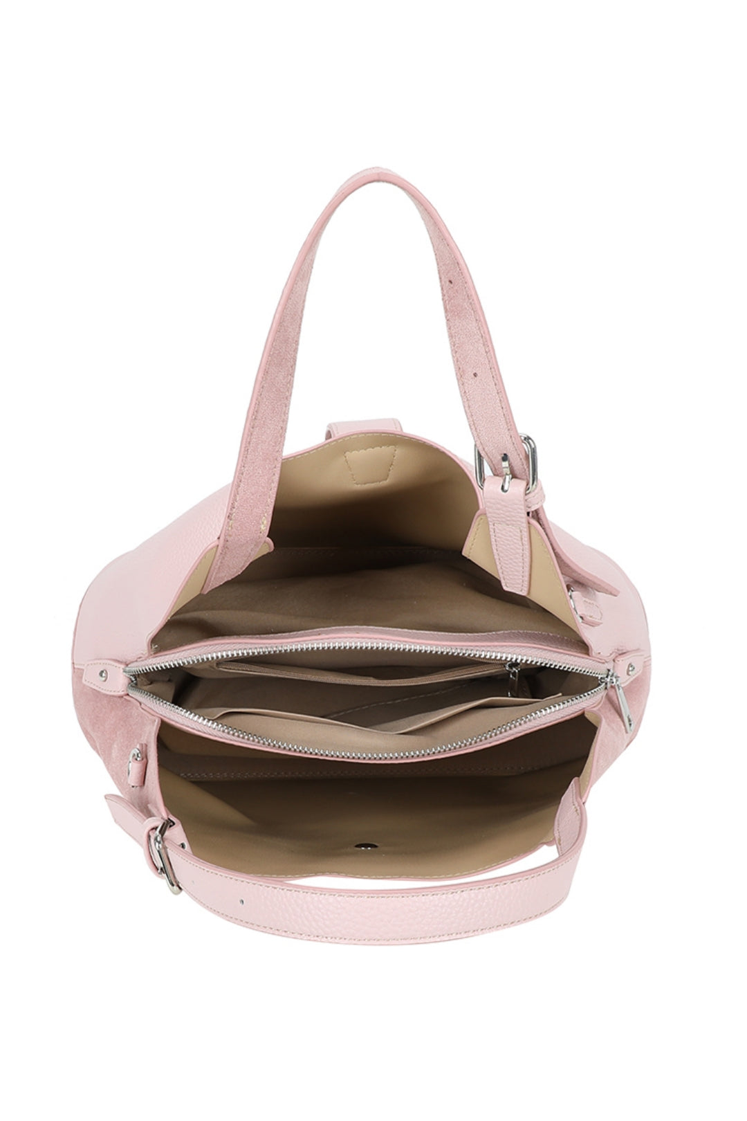 Caly Suede Tri-Compartments Top Handbag Hobo Bag with Detachable Strap - RJ250972