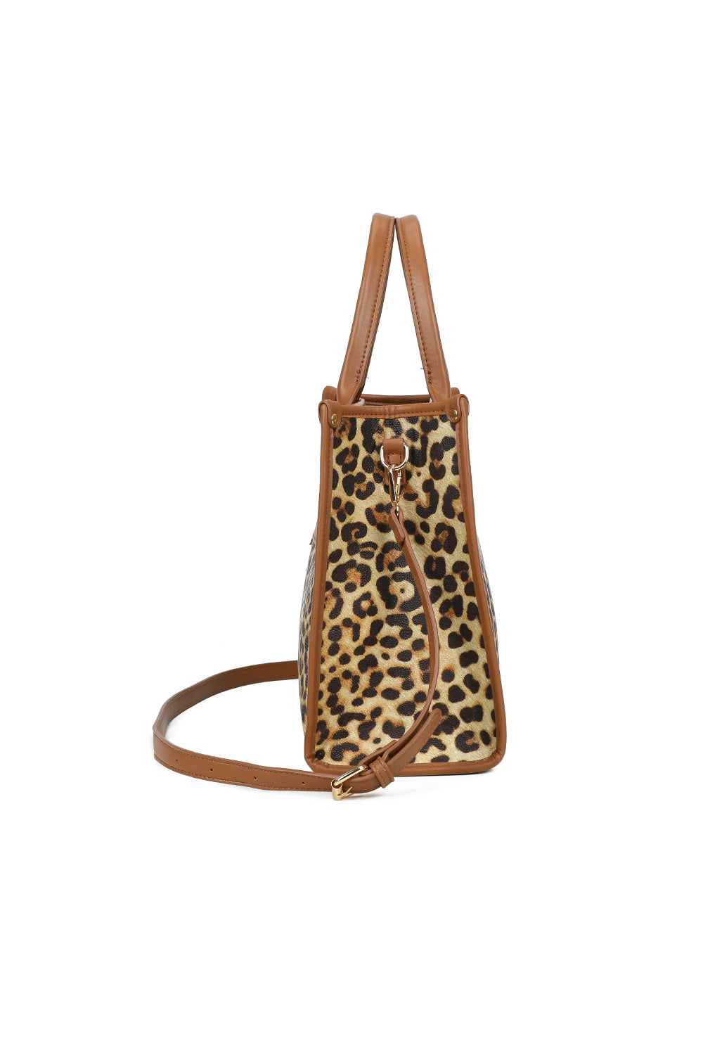 Glam Plain PU Leather Top Handle Crossbody Bag With Leopard Stripes (New) - RB250467N