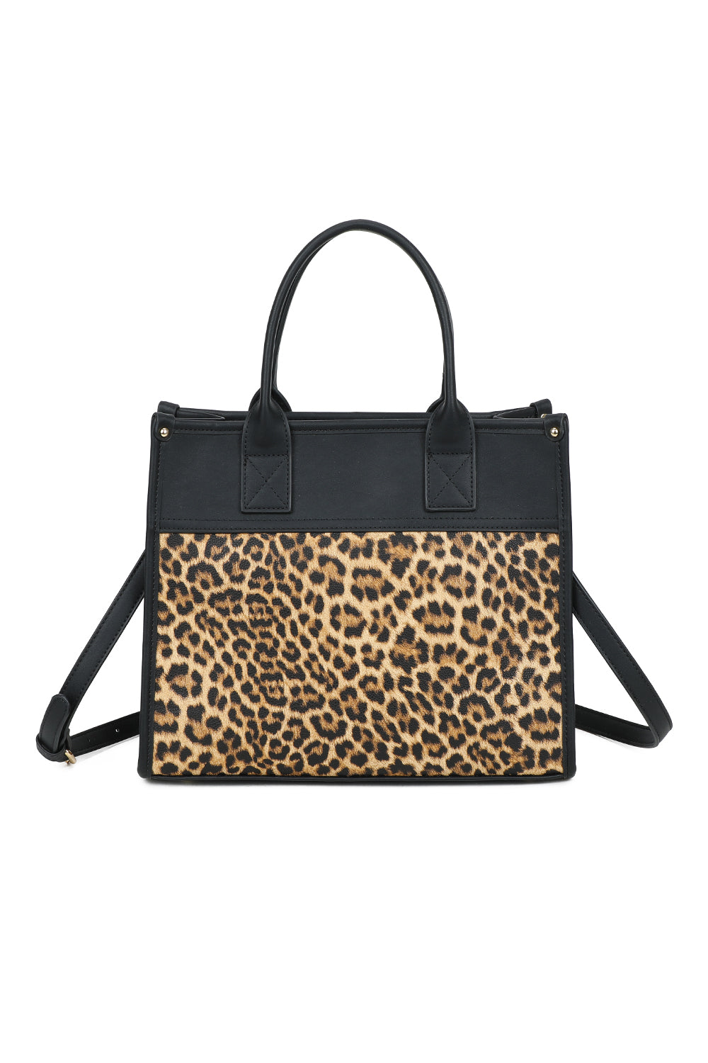 Glam Plain PU Leather Top Handle Crossbody Bag With Leopard Stripes (New) - RB250467N