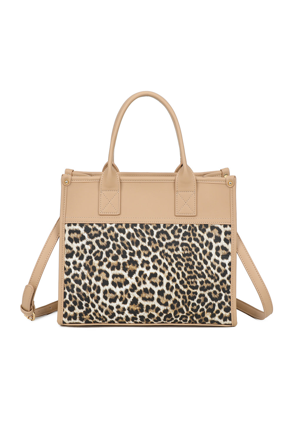 Glam Plain PU Leather Top Handle Crossbody Bag With Leopard Stripes (New) - RB250467N
