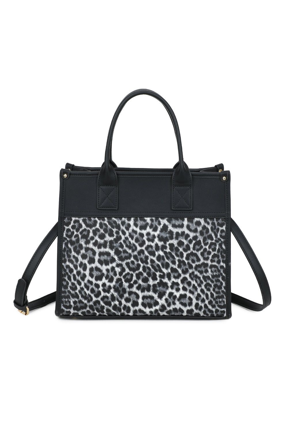 Glam Plain PU Leather Top Handle Crossbody Bag With Leopard Stripes (New) - RB250467N