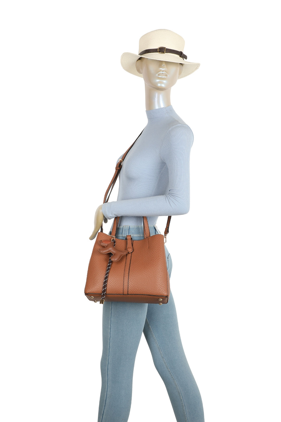 Bella PU Leather Triple Compartment HandBag With A Dog Charm - RB250468