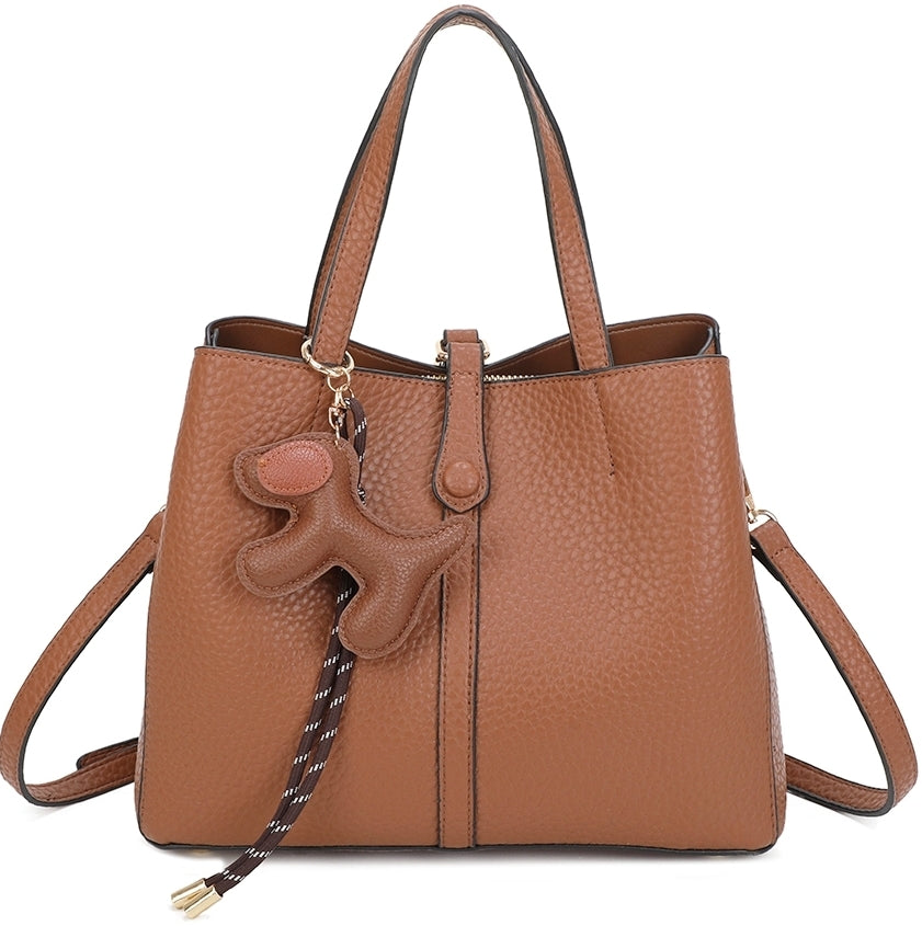 Bella PU Leather Triple Compartment HandBag With A Dog Charm - RB250468