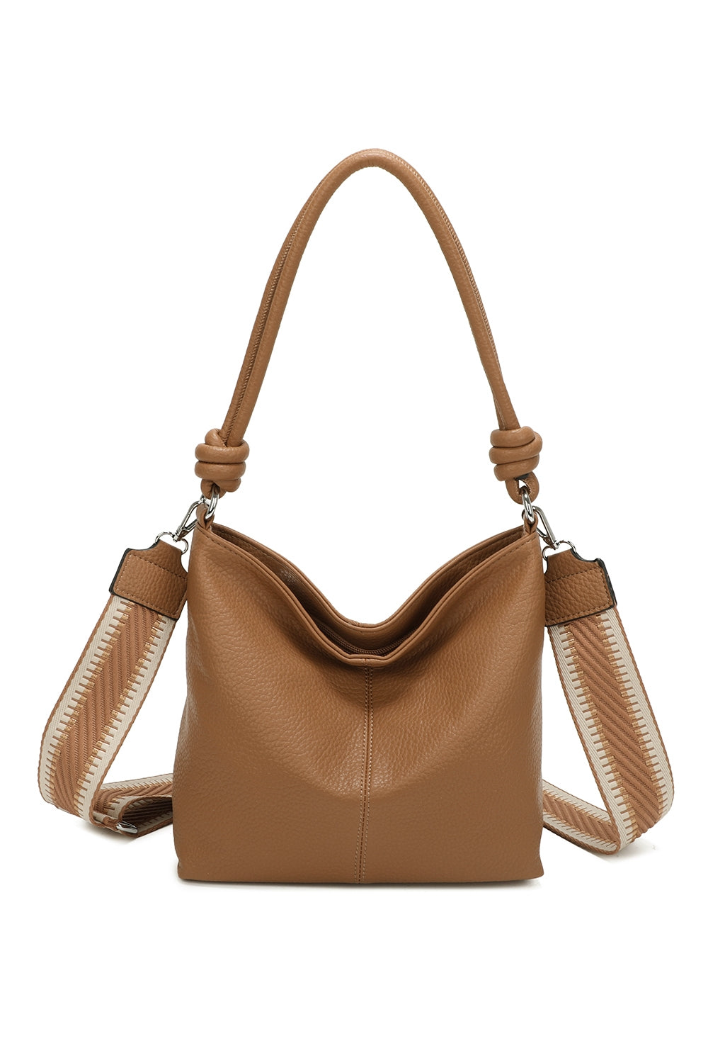 Velora PU Leather Shoulder Hobo Bag with Braided and Canvas Strap - RB241032