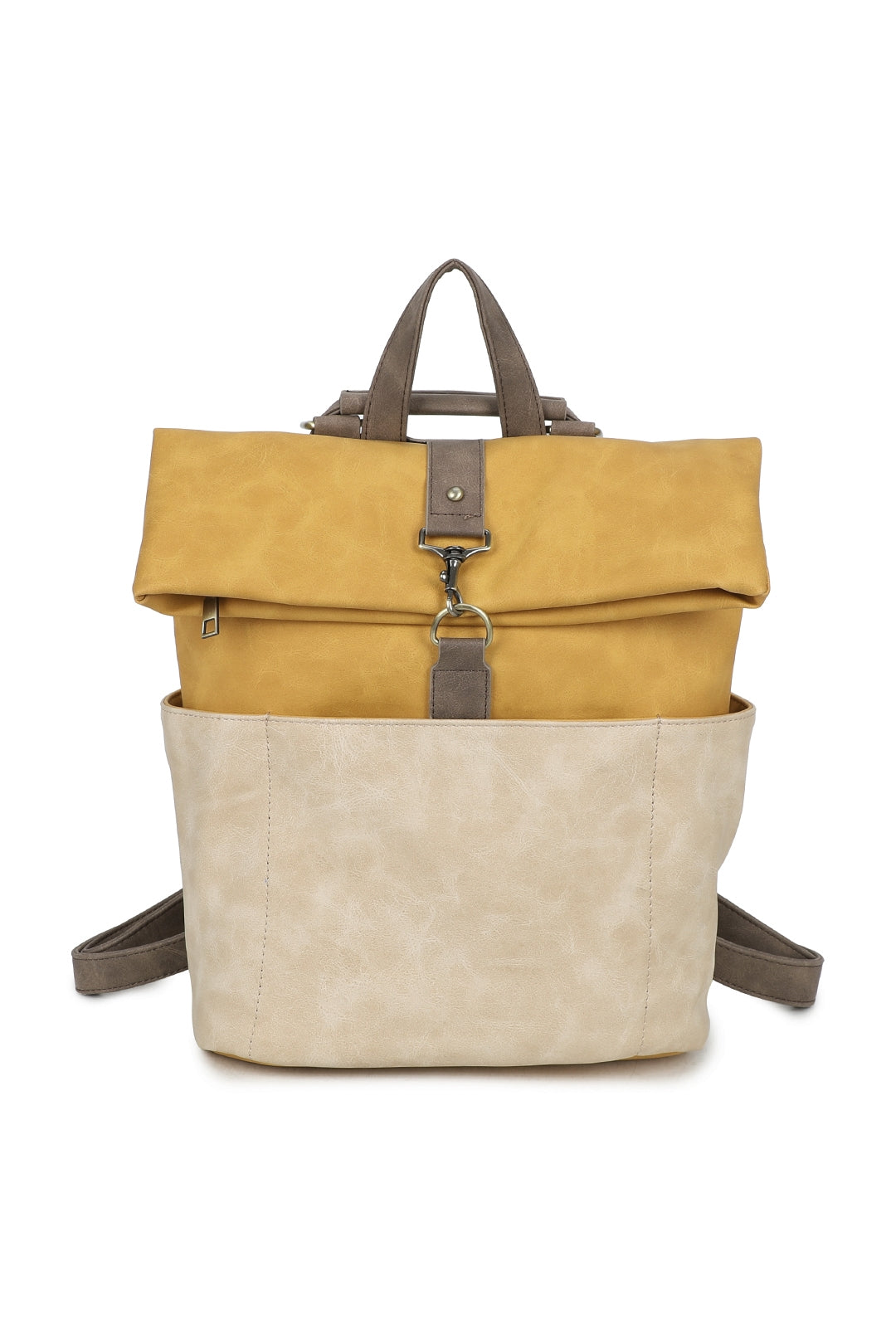 Terra Multi Pockets Fold-over Suede Leather Rucksack - RW250901
