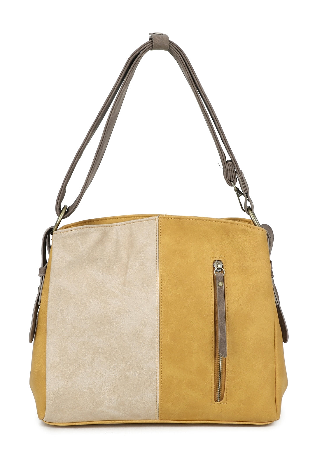 Velna Dual Compartment Strap Adjustable Suede Leather Hobo Bag - RW240455
