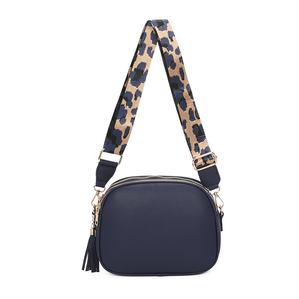 Simi Tassel Triple Zip PU Crossbody Bag with Camo Strap