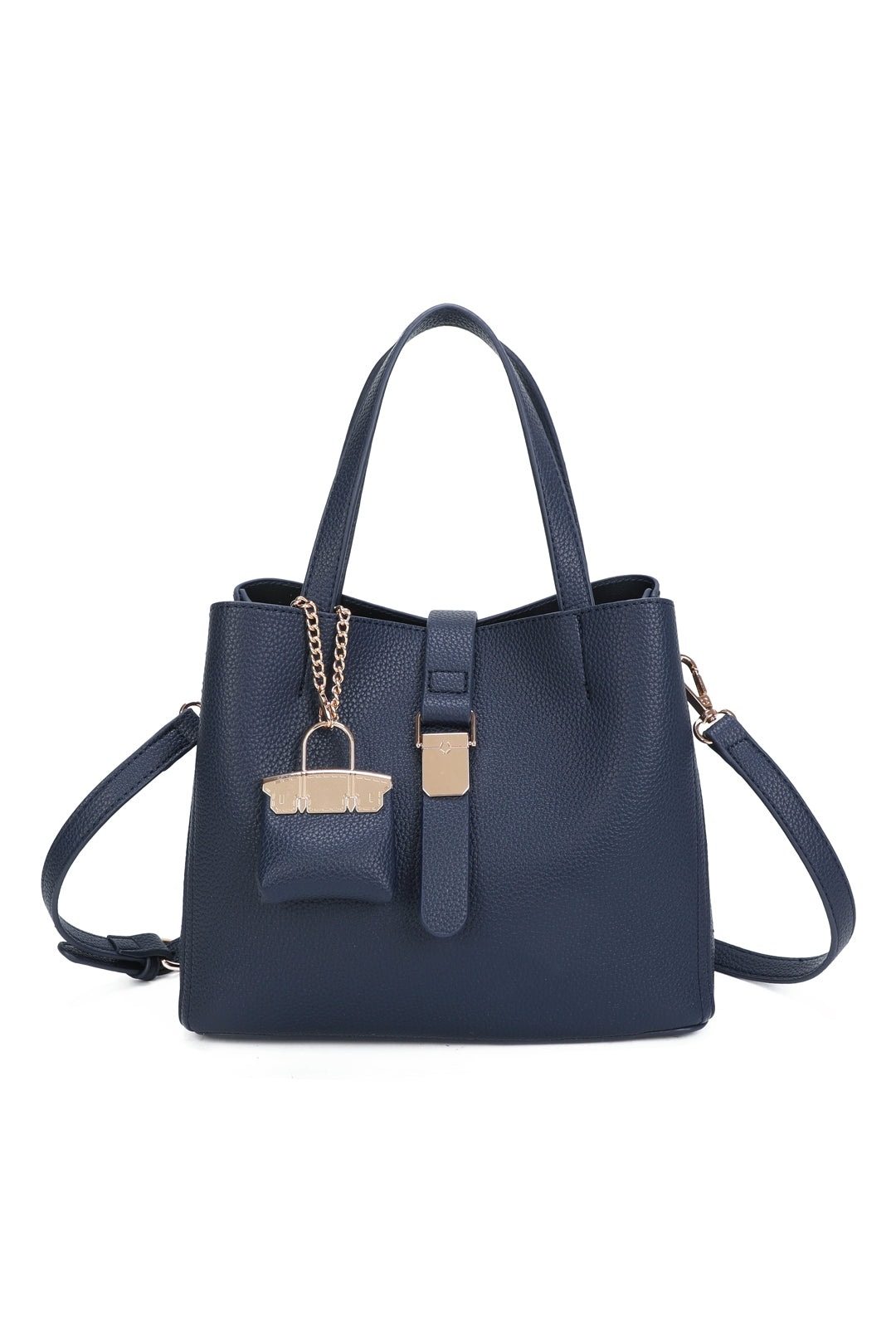 Ellory Triple Compartments Top Handle Tote Bag With Mini Bag Charm - RG51002