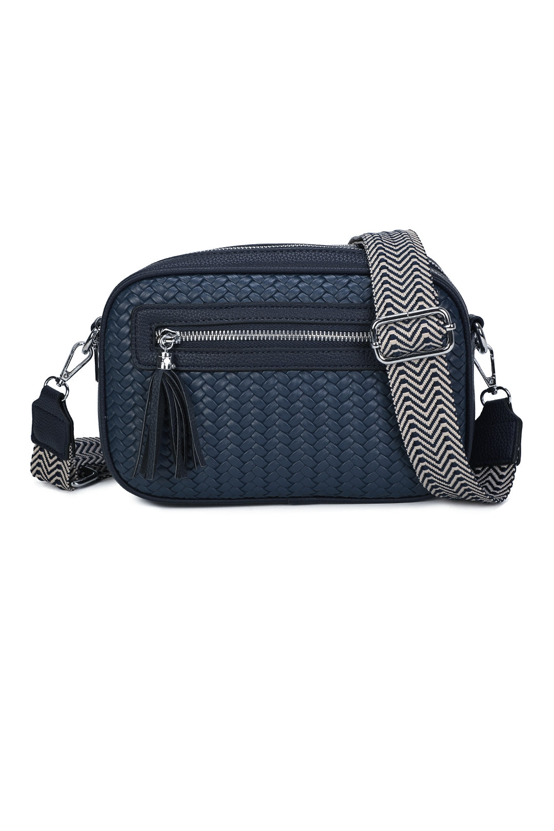 Forte Tassel Woven Pleated Zip Crossbody Bag With Canvas Strap - RB260511