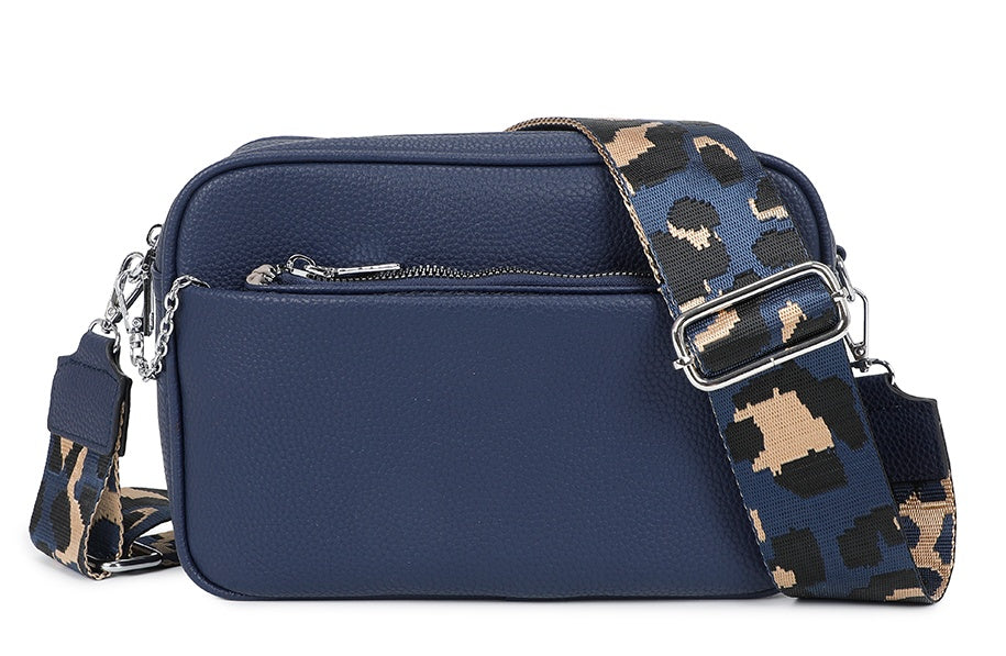 Suni Dual Compartments PU Leather Crossbody Bag with Camo Strap and Removable Pouch