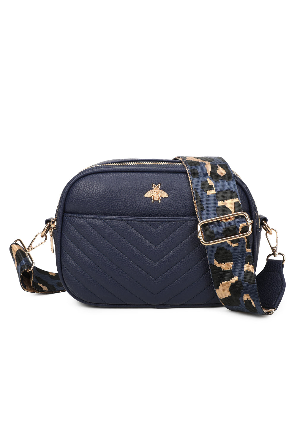 Bee Badge Quilted Double Zipper Compartment Tassel Crossbody Handbag - RW250451