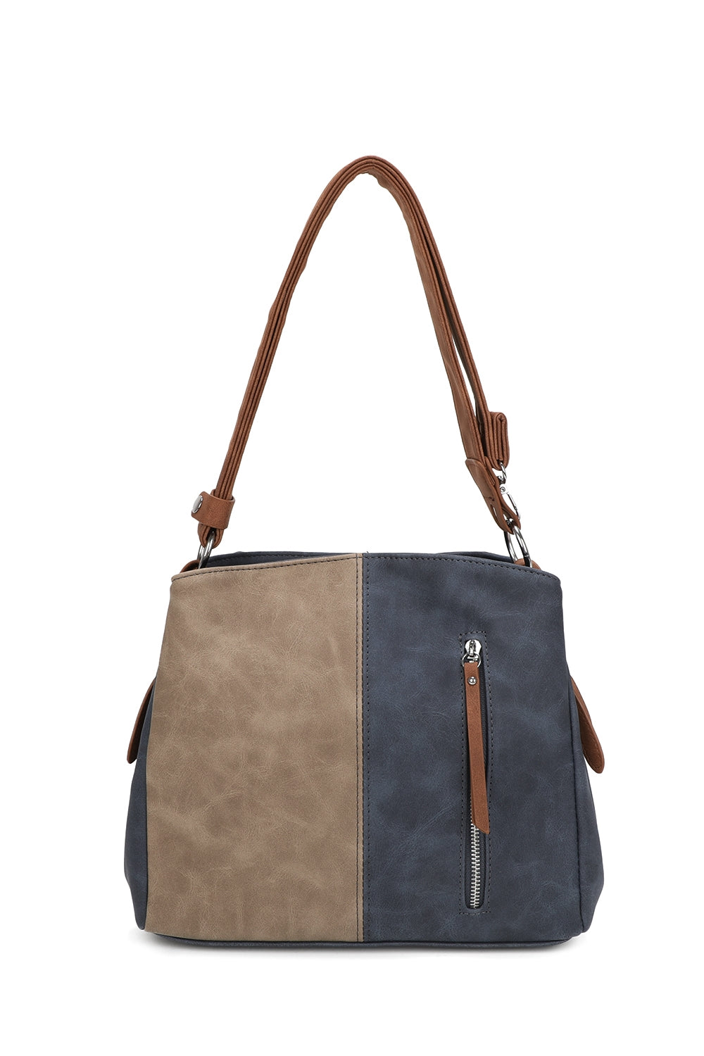 Velna Dual Compartment Strap Adjustable Suede Leather Hobo Bag - RW240455