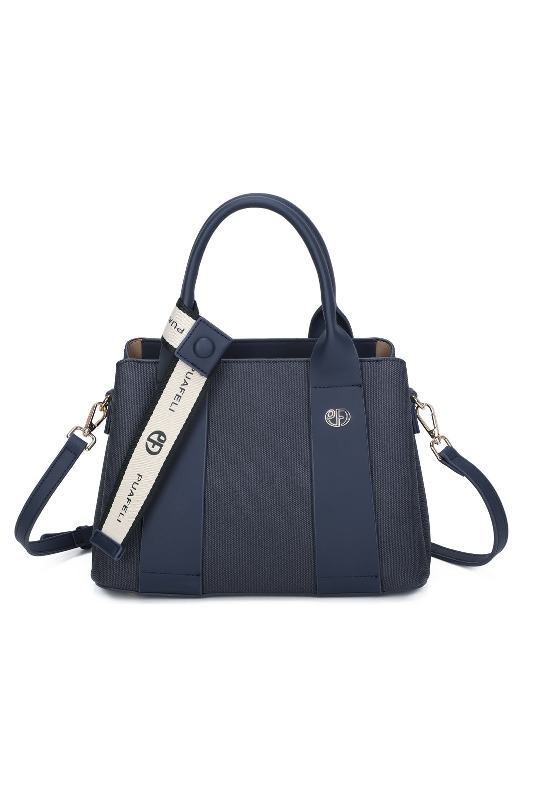 Mori PU Leather Triple Compartment Structured Canvas Top-Handle Tote Bag - RY250972